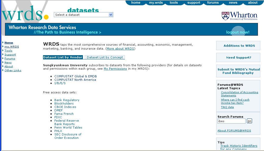 WRDS 처음이용화면 원하는 DB 선택 -Compustat Data :