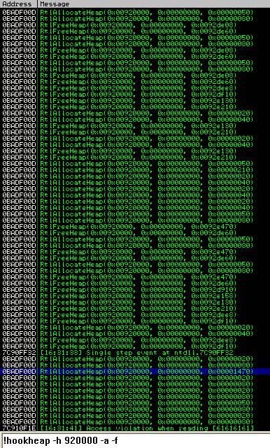 Hooking 후킹 힙오버플로우취약점이있는어플리케이션을디버깅할때유용한팁을알려주자면할당 / 해제횟수와그사이즈이다. 프로세스 / 쓰레드가실행되는동안수많은할당과해제작업이만들어지는데해당순간은모두 BP를설정해야하는순간이다. BP 설정을위해서이뮤니티디버거에서꽤좋은기능이제공되는데, 바로!