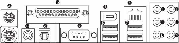 1-6 I/O 후면패널소개 PS/2 키보드및 PS/2 마우스커넥터 PS/2 포트키보드와마우스를설치하려면, 마우스는위쪽포트 ( 녹색 ), 키보드는아래쪽포트 ( 자주색 ) 에연결하십시오. 병렬포트병렬포트는프린터, 스캐너및기타주변장치를연결할수있습니다.