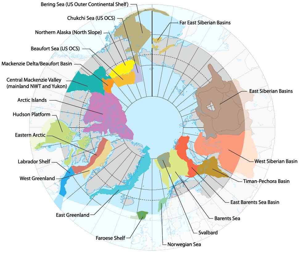 [ 그림 2-3] 북극지역의대형석유 가스매장지역 자료 : USGS(2008) (www.usgs.