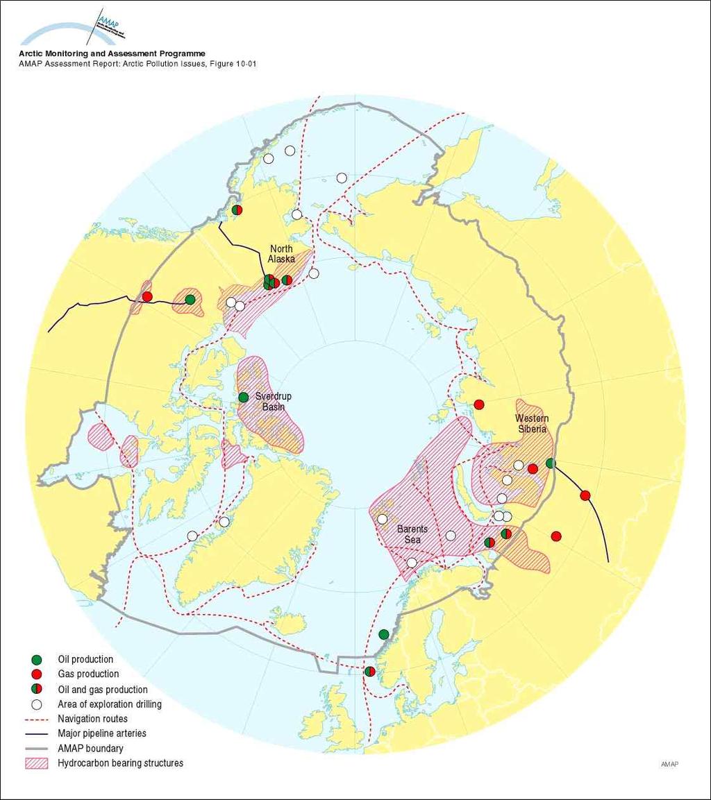 [ 그림 4-5] 북서항로와북동항로 자료 : USGS 홈페이지 (www.usgs.gov) 북동항로는러시아의북쪽북극해연안을따라서쪽의무르만스크에서동쪽의베링해협까지를연결하는길이약 2,200~2,900마일의수송로이다. 39) 현재북극해연안을따라북동항로는연중상당기간해빙으로덮여있다.