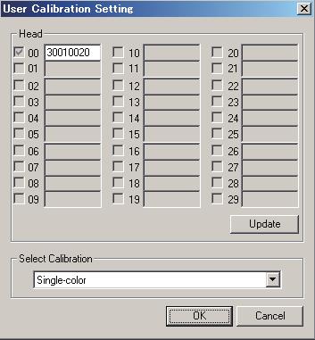 사용자교정화면 2. CL-200/CL-200A 1 Head 접속되어있는수광부의시리얼번호가표시됩니다. 사용자교정을실시할수광부의체크박스에체크를넣으십시오. 2 Select calibration 교정모드를선택하십시오.