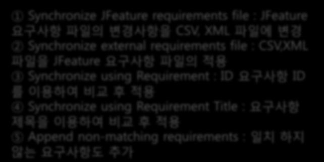 파일을 JFeature 요구사항파일의적용 3 Synchronize using Requirement : ID 요구사항 ID