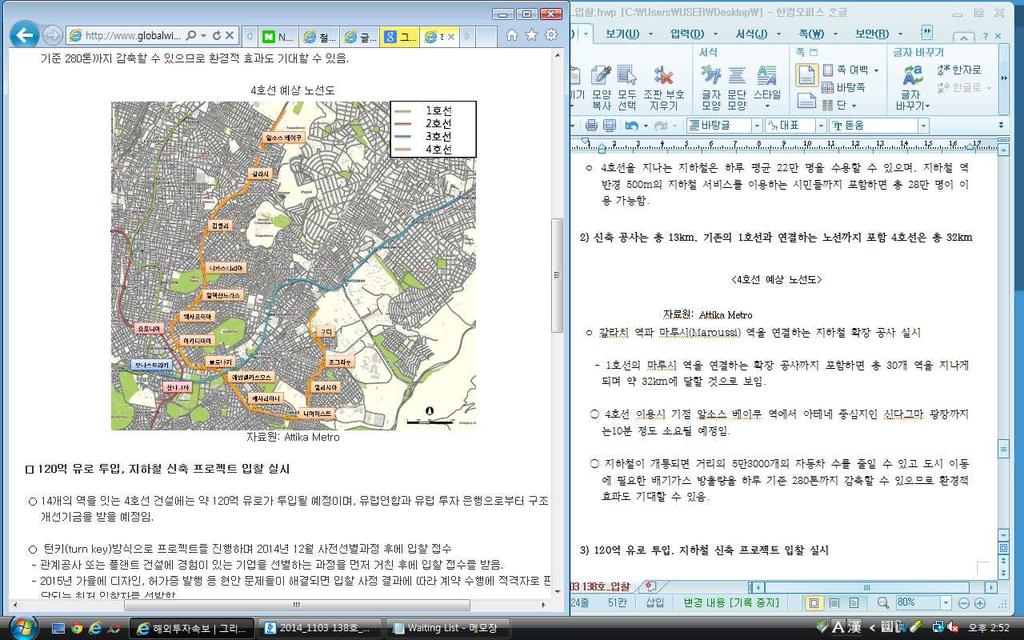 그리스, 14 개역을연결하는새로운지하철 4 호노선건설예정 1) 그리스인프라수송네트워크부, 지하철 4호선신축공사실시계획발표ㅇ그리스의인프라수송네트워크부장관미할리스크리소히오디스는 2015년말에지하철 4호선신축공사를시작할것이라고밝힘.