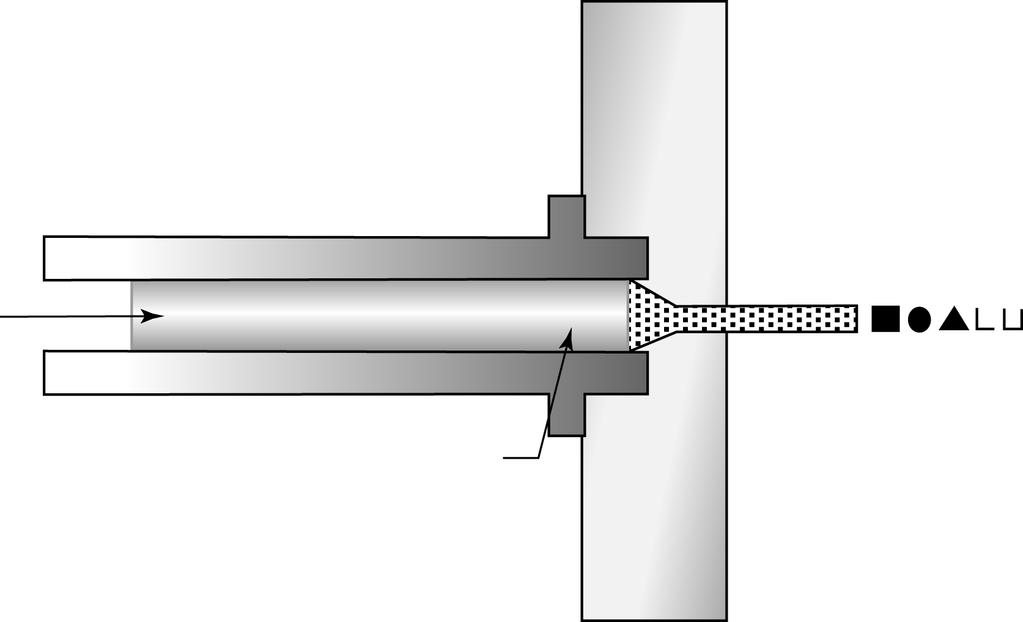 6.2 제작공정 143 추출금형 단면 램 빌렛 그림 6.3 금속의추출 렛이된다. 잉곳과블룸은평평한사각슬라브로압연된다. 더욱일반적인부피성형과정들이아래에설명되어있다. 압출성형 (Extrusion) 그림 6.3에나타난것처럼압출성형은가열된금속을다이 (die) 를통해밀어서물리적으로만들어낸다. 일정한단면을가지는긴부분들을생산할수있다.