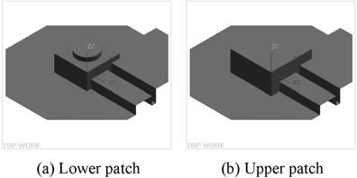 는봉합작업의결과로패치 (patch) 가생성된결과이다. Fig. 9. Sewing the parting surfaces and their two grouped faces. Fig. 7.