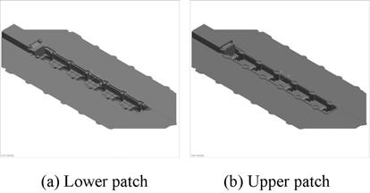 의사솔리드부품모델에대한금형설계시스템의개발 159 면과분할면을봉합하여상 / 하측패치를생성한것이고, Fig.
