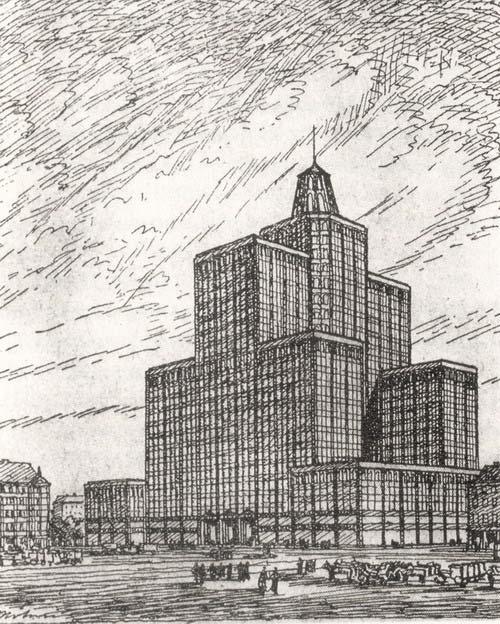 Otto Kohtz 의고층건물계획안 특히 1921 년에개최된 Friedrichstrasse Skyscraper 공모전은베를린중심가의삼각형대지에고층건물을제안하는것이었으며 Hans Scharoun, Hugo Haring 등당대의대표적인건축가들을포함하여 140