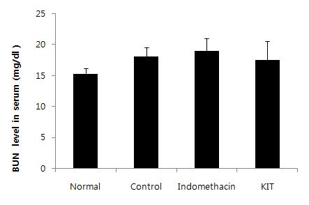 Normal; Normal Wister rat group, Control; MIA-induced osteoarthritis group treated with normal saline, Indomethacin; MIA-induced osteoarthritis group treated with Indomethacin, KIT; MIA-induced