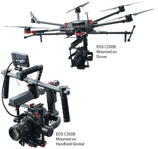 1.2 EOS C200B EOS C200B 는무게가약 1,315g 에불과한독립형카메라로, 드론이나짐벌에장착하기에적합 합니다. 그림 3 부품을미장착한상태의 EOS C200B. 기동성이높은촬영에이상적입니다 " 하이브리드 " EOS C200 카메라의새로운요소는듀얼기록옵션에있습니다.