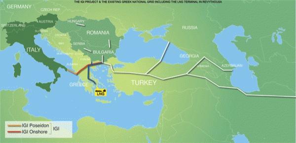 게다가그리스는중동의천연가스등에너지자원을유럽으로운송하는중요한길목에위치하는나라다. 일명포세이돈프로젝트로불리는그리스 -이탈리아천연가스운송파이프라인 (IGI; Italy-Greece Interconnector) 사업의경우 2007년터키와그리스를잇는 296km 의파이프라인이완공됐고, 2011년에는그리스내륙과이탈리아를잇는 800km 의파이프라인에대해연결착공에들어갔다.