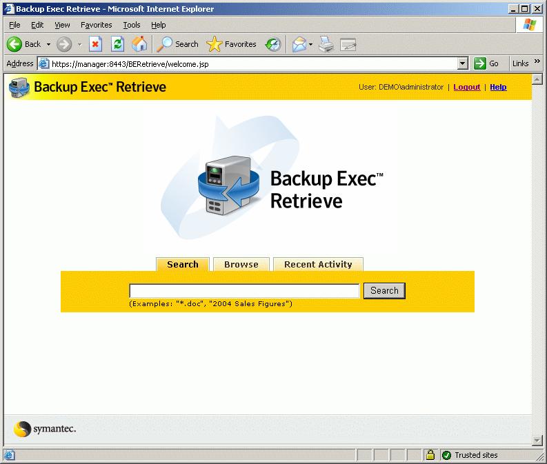 Backup Exec Retrieve 옵션 인덱싱된복구지점을빠르게검색,