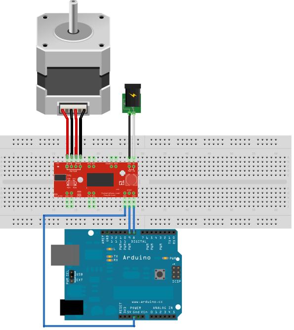 6. C. 스테핑모터제어하기 (EasyDriver) 준비물 : 아두이노우노, USB 케이블, 브레드보드, EasyDriver, 스테핑모터, 점퍼 케이블, 12V 전원 따라하기 : 모터의네개의선을 EasyDriver