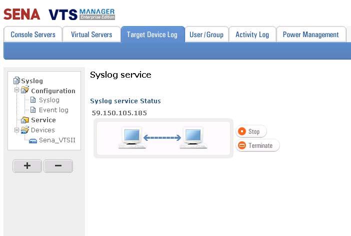 3.3 Target Device Log Tap 메뉴 : Syslog Service 관리, Syslog 관리, Event log 관리, 시스템로그확인기능 Syslog