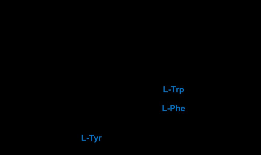2. 방향족아미노산생산미생물개발 앞서언급한바와같이방향족아미노산인티로신 (L-tyrosine), 트립토판 (L-tryptophan), 페닐알라닌 (L-phenylalanine) 은모든생명체의단백질합성에필수적이다.