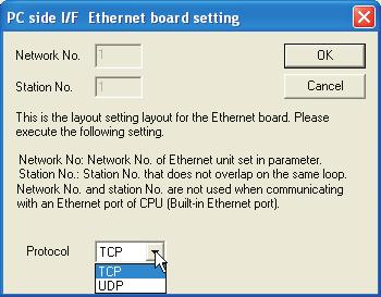 3.1.2 GX Developer 측설정 GX Developer 측설정을나타냅니다. 그림 3.5 연결대상지정화면 1) PC 측 I/F 를 [Ethernet board] 로설정하십시오.