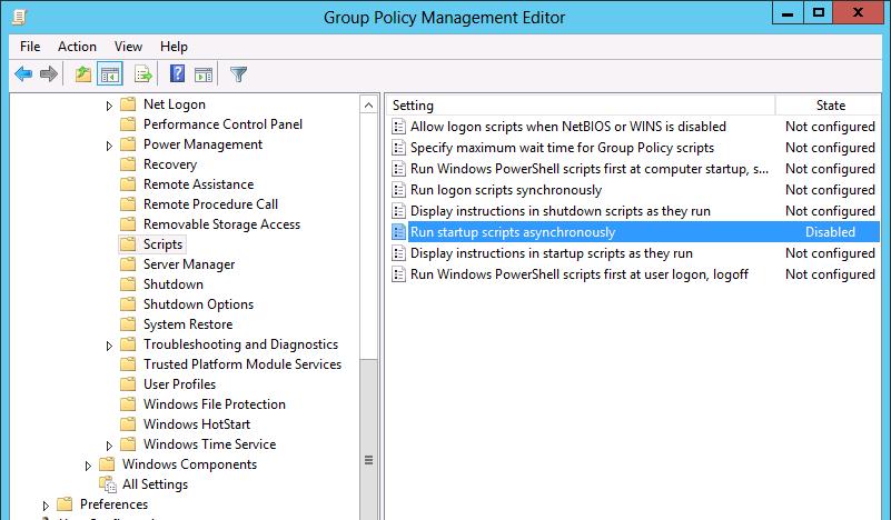 작업을앞선단계에서완료한후, 실제적으로이 Startup 스크립트가비동기적으로수행되는것을방지해야합니다. 즉, Startup 스크립트가동기적으로수행되어야만, 실제적으로컴퓨터의부팅단계에서장시간대기합니다. 즉, Startup 스크립트가비동기적으로수행되는것을방지할수있는그룹정책을추가적으로구성합니다. A.