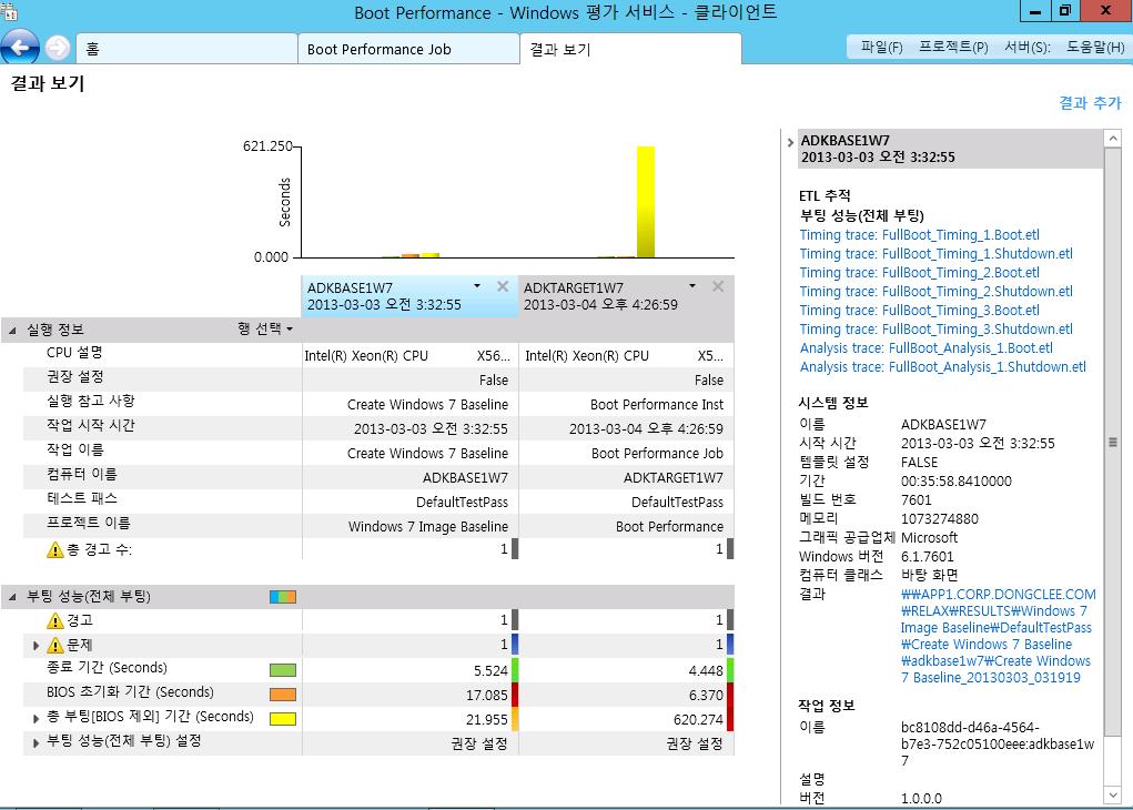 31. 결과보기화면에서, 부팅성능 ( 전체부팅 ) -> 총부팅 [BIOS 제외 ] 기간밑의사후켜기 / 끄기기간은 2개의컴퓨터가크게차이나지않습니다.