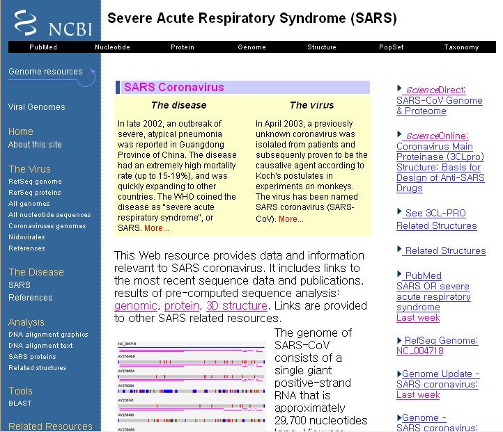 SARS Coronavirus 에대해서는별도의홈페이지를통하여다양한정보를폭넓게제공하고있음 (2) 로스알라모스연구소