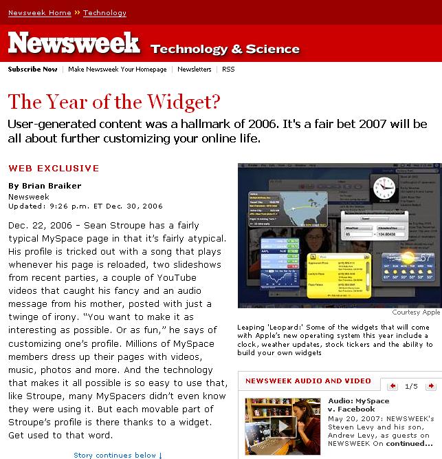 1.2.2007 년, 젂세계를놀라게한위젯의성과 2006. 12. 30 Newsweek.