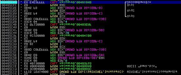( 그림 3-12) Zbot의온라인뱅킹사이트목록수신및디코딩의예 해당악성코드(vacc_profile.exe) 는 Zbot 계열로 winlogon.exe에코드를 인젝션하고 winlogon.exe은 svchost.exe에다시코드를인젝션하여악성 행위를수행한다.