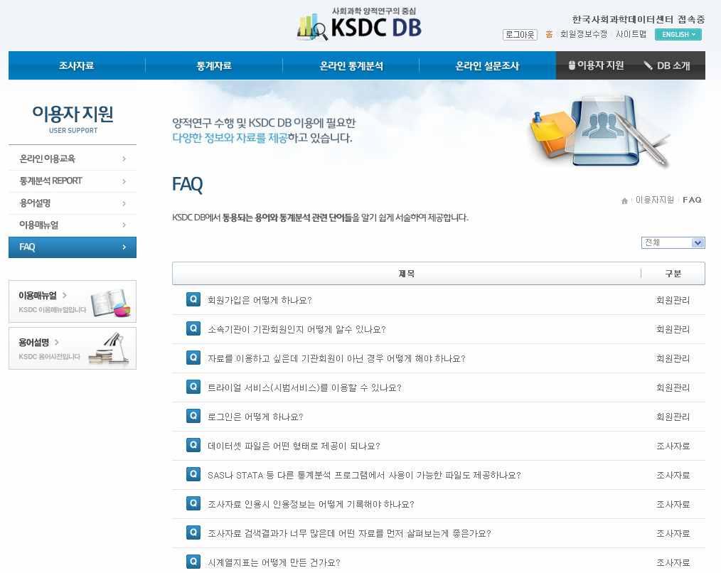 FAQ KSDC DB 의이용매뉴얼을 PDF 형태로제공합니다.