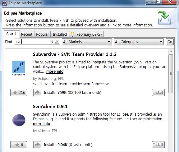 Integration with Eclipse [1/6] Svn client 설치 Help-> Eclipse
