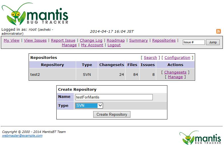 Integration with SVN [10/17] Mantis Repository Creation