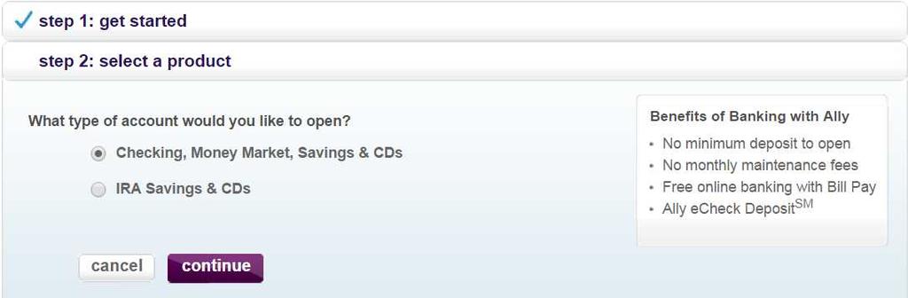 < 참고 : 미국인터넷전문은행계좌개설절차 (Ally Bank) 1 계좌종류선택 - 당좌