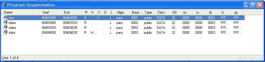 The Segments Window IDA Binary file Section segment Section Name : Segment name Start : End : R : R readable,. not readable,? unknown W : W writable,. not writable,? unknown X : X executable,.