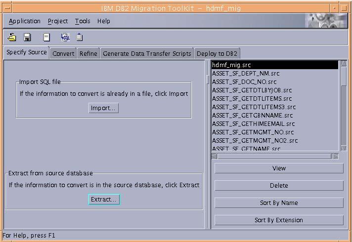 3. DB2 MTK 에대한소개 2) source 추출 Source 에대한추출이끝나면, 다음 tab 인 Convert 를누른다.