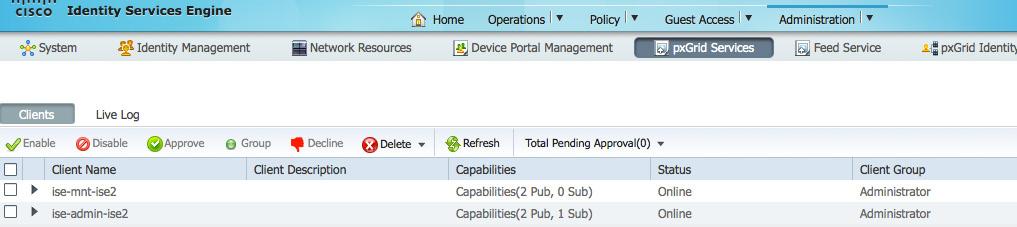 Administration->pxGrid Services 참고 : ISE