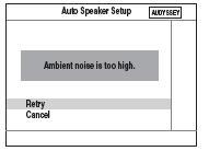 주변잡음요인을제거한후, 다시시도하도록하십시오. Retry : 이전에설정된측정포인트를기준으로다시설정을시작합니다. Cancel : 자동스피커설정기능을종료합니다. 계산된설정을볼수있으며, 스피커거리및스피커레벨을좌우 [ ]/[ ] 버튼을사용하여이를확인할수있습니다.