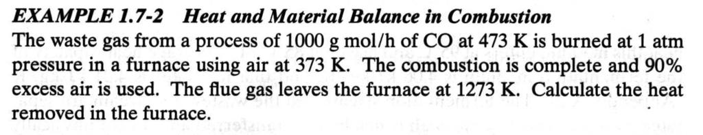 90% excess air CO 2 O 2 N 2 CO( g) + 1 2 o O2 ( g)