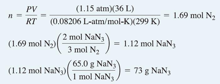 NaN 3 (s) Na(s) + 3 N (g) 만약에어백의부피가 36 L 이고,.5 atm, 6.