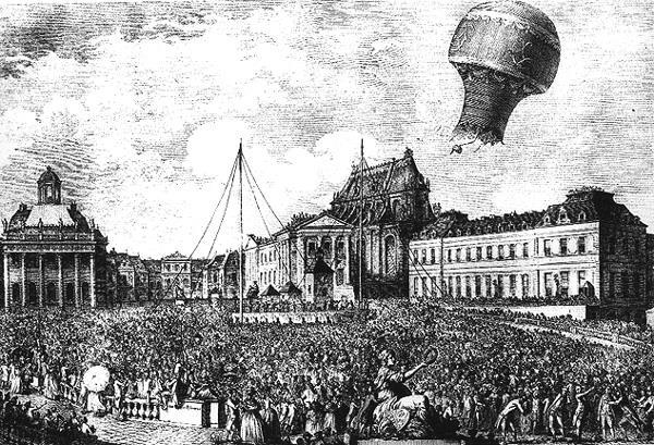 Jacques Montgolfier st balloon flight with passengers - a sheep, a rooster,