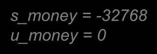 오버플로우 #include <iostream> #include <limits.h> int main(void) { short s_money = SHRT_MAX;// 최대값으로초기화한다. unsigned short u_money = USHRT_MAX; // 최대값으로초기화한다.