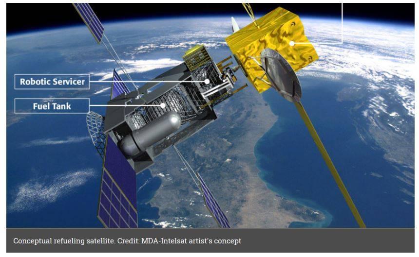 [ 캐나다 MDA 社의우주궤도상서비스용로봇위성개념도] 이후 2016년 4 월, 위성사업자 Intelsat社는미국 Orbital ATK社와계약하여위성