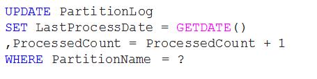 마지막으로 SQL 실행태스크를이용하여최근처리일자와처리된빈도 ( 파티션이처리되어진빈도수 ) 를로그테이블에저장한다.