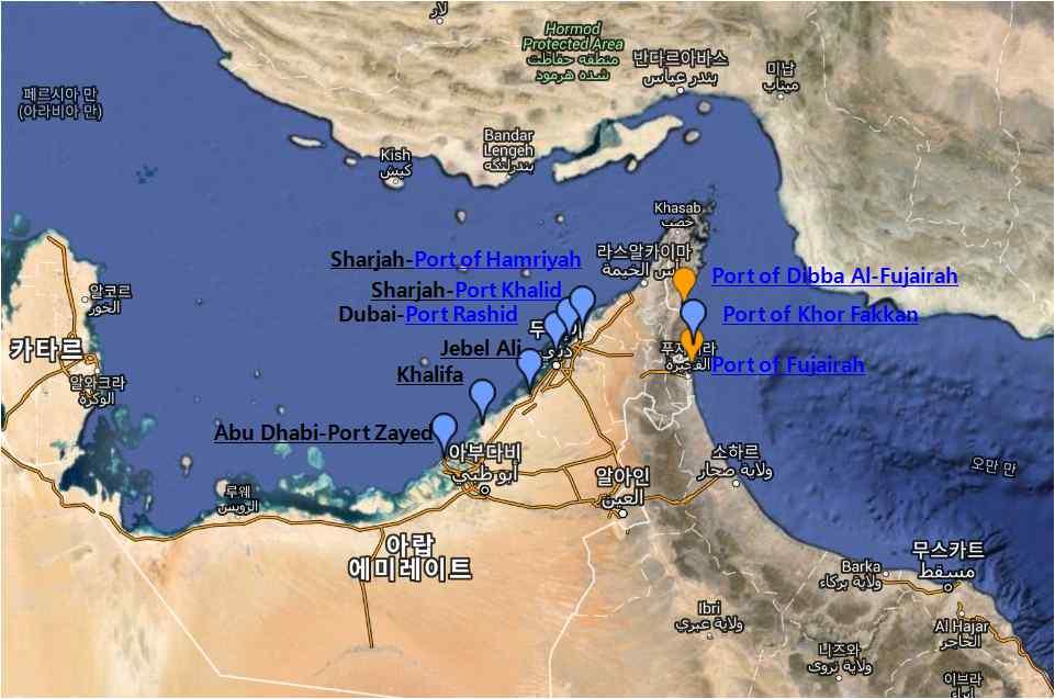 UAE 항만의위치 Khaifa Port 의위성도 자료 : http://www.