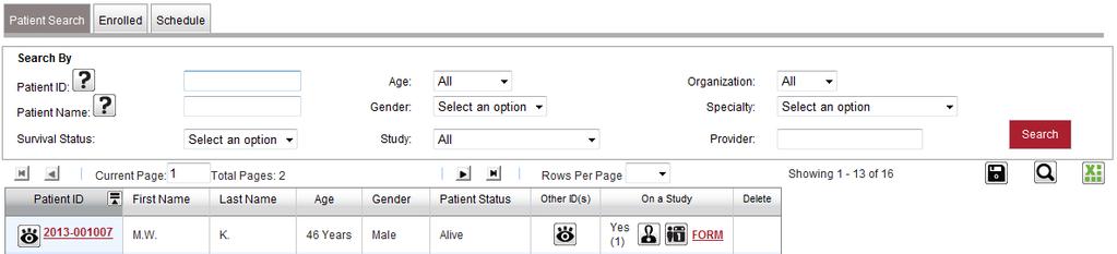 30 [4] Manage > Patients (14/15): Patient Search (12) Patient Search 1 등록시험대상자조회 (