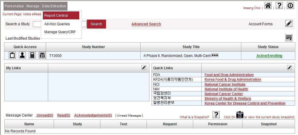 32 Data Extraction > Report Central : 과제진행현황관련 Report 조회를위한메뉴 - 간단한클릭으로원하는 Report 조회,