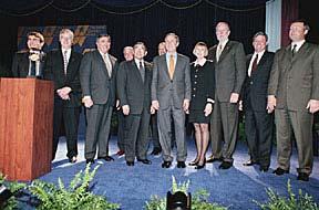 Malcolm Baldrige National Quality Award (L-R): Don S. Evans, president/ceo, Operations Management Intl.; Joseph Sober, VP/genl. mgr. Dana Corp.