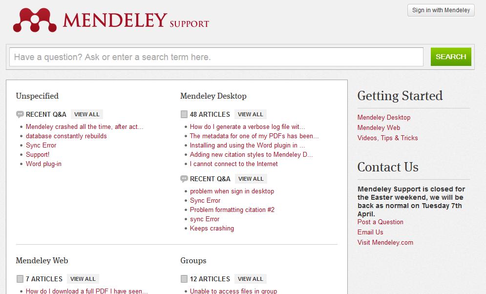 Support http://support.mendeley.