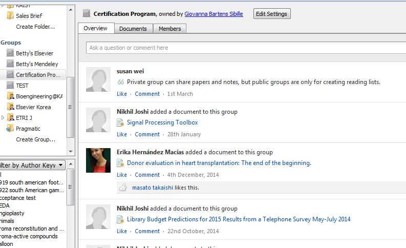 Private Groups Private Group 은그룹 Member 들과 PDF Full Text 파일을공유할수있습니다. Private Group 은 mendeley.