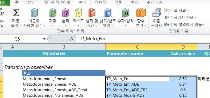 Parameter 입력 변수설명, 변수명, 값,