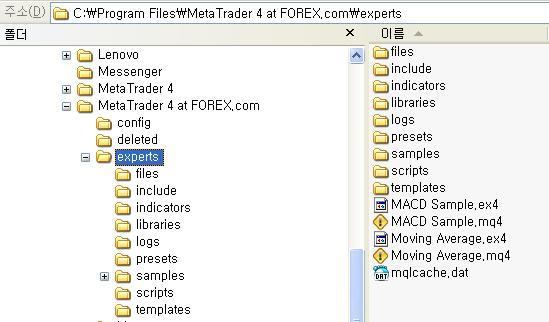 Forex.com 예 ) 메타트레이더설치폴더 : C: Program Files MetaTrader 4 at FOREX.