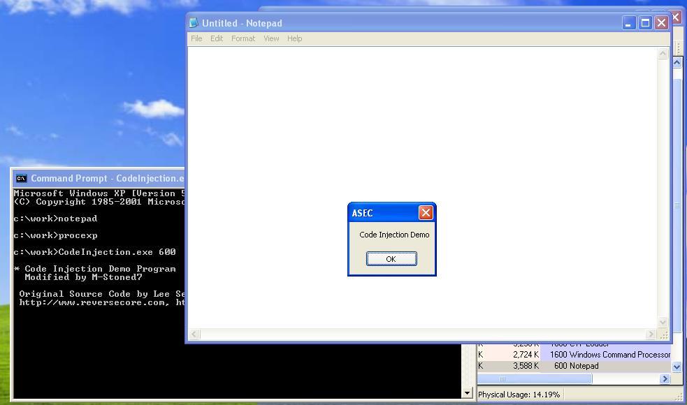 CodeInjection Demo CodeInjection.exe - Notepad.