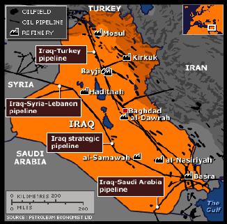 이라크, 북부송유관보안강화로수출증가 미국의이라크재건특별감찰보고 (SIGIR) 에따르면북부 Kirkuk 유전과 Bayji 석유정제시설을연결하는송유관에대한보안조치가강화된이후북부이라크로부터의석유수출이 1년전에비해 10배증가한것으로나타남. 이라크송유관지도 - 03년이라크전이후석유시설이반군단체의공격대상이되었으며, 현재대략 800여개부대가송유관보호를위해주둔하고있음.