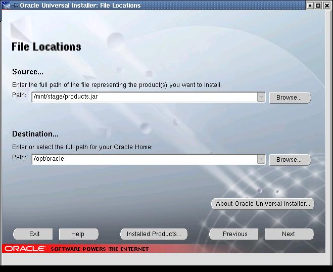 File Locations [ 3-5 ] File Location ORACLE_HOME Next